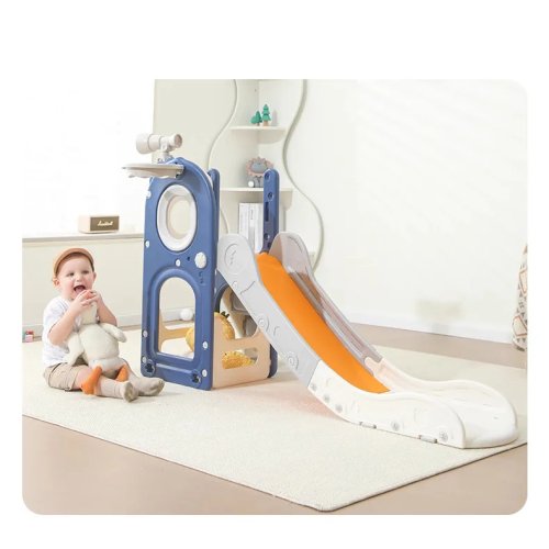 Kinder-Rutschbahn mit Spielhaus und Zaun für drinnen, Kunststoff-Spielset für Kleinkinder