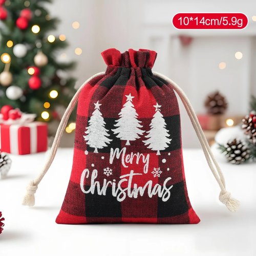 Christmas Plaid Drawstring Pouch - Candy & Cookie Gift Bag, Jewelry Packaging