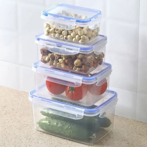 Rechthoekige opbergdoos voor voedsel met deksel, luchtdicht, plastic, geschikt voor magnetron, koelkast en lunchbox