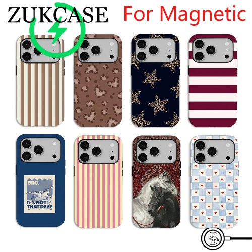Роскошный магнитный чехол с полосками эспрессо для iPhone 18 17 16 15 14 13 12 11 (двухслойный задник)