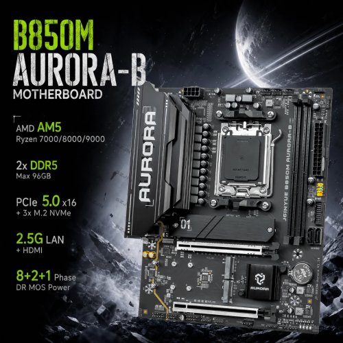 اللوحة الأم JGINYUE B850M AURORA-B AM5 لمعالجات AMD Ryzen 7000/8000/9000، DDR5 96GB، PCIe 5.0، M.2 NVMe، LAN 2.5G، لوحة رئيسية لسطح المكتب