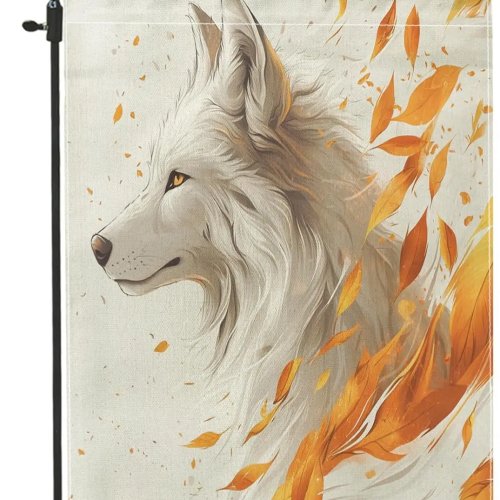 Herbst Wolf Gartenflagge, Jute Doppelseitig 12x18 Zoll, für draußen, mit Ahornblatt und Haus Motiv