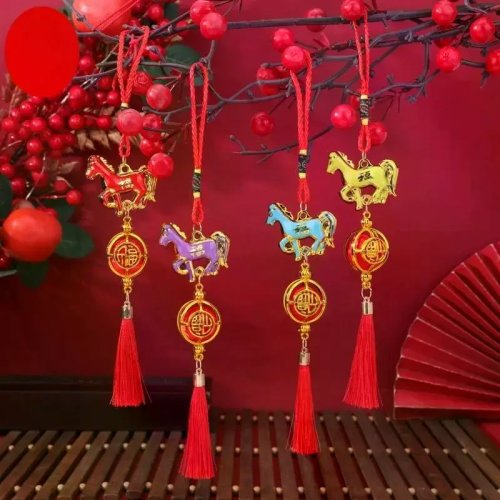 Colgante para coche Año Nuevo Chino 2026 Año del Caballo - Decoración suerte rojo y dorado