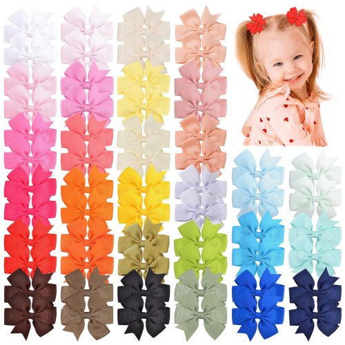 40 Colores, 3 Pulgadas, Cintas de Grosgrain, Lazos y Clips para Pelo de Niñas, Horquillas de Lazo Hecho a Mano, Accesorios de Pelo para Niños, Al por mayor