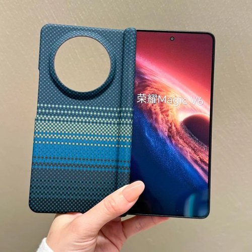Capa protetora para Honor Magic V3 V5 V6 com dupla proteção central, padrão de ondas ao pôr do sol leopardo, parte traseira