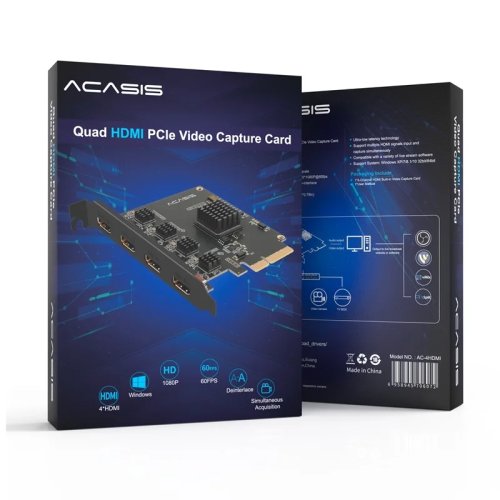 Карта захвата видео PCIe 4 канала Acasis, 1080p 60fps, для OBS, Wirecast, прямой трансляции, 4 порта
