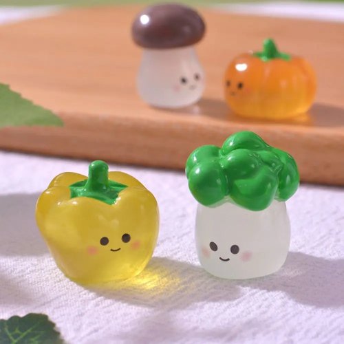 Sayuran Tiruan Mini Lucu Bercahaya - Labu, Jamur, Brokoli, Tomat, Realistis