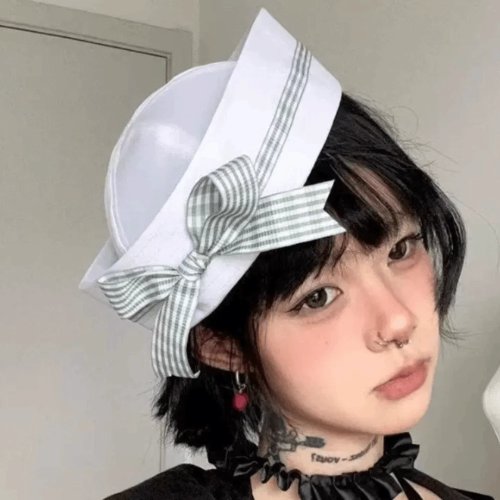 Chapeau Marin à Nœud Bleu Rayé, Bord Retourné, Béret en Polyester