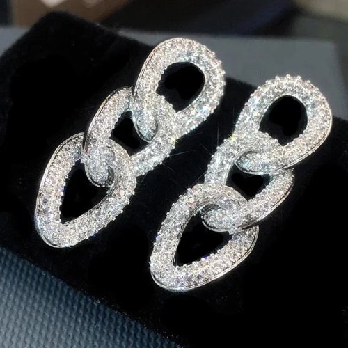 Bông tai dây chuyền lấp lánh cho nữ, màu bạc, đá zirconia, trang sức dự tiệc, quà tặng