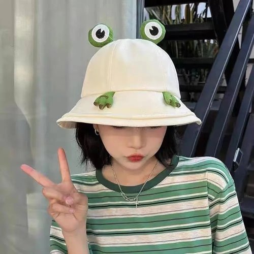 Cute Frog Bucket Hat with Big Eyes - Foldable Cotton Fisherman Hat (Cartoon)