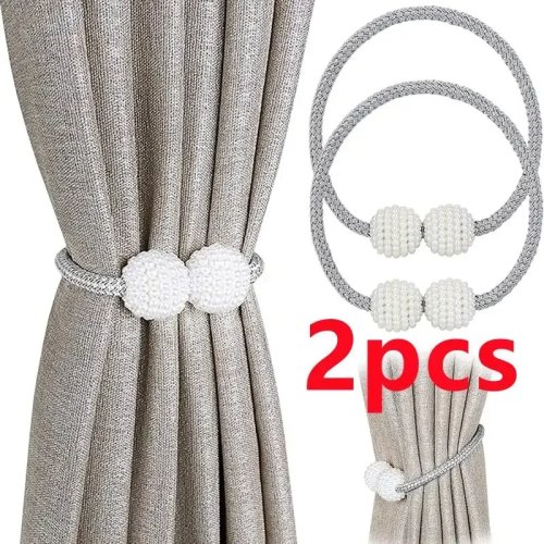 Klip Gorden Magnetik Hiasan Mutiara, Penahan Gorden Dekoratif (2/4 Pcs)