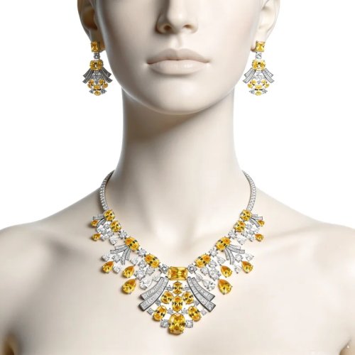 Pendientes y collar de mujer elegantes con colgante de flecos y zirconita cúbica