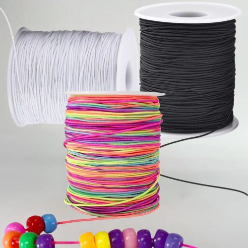 Corda resistente de 1 mm, arco-íris, preto e branco, 50 metros/rolo para fazer bijuteria, enfiar contas e artesanato
