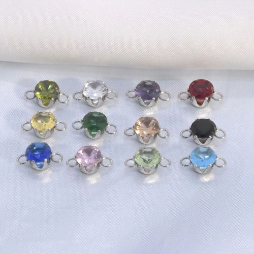 Liontin Zircon Bulat 6mm Double Drop Bahan Stainless Steel untuk DIY Perhiasan
