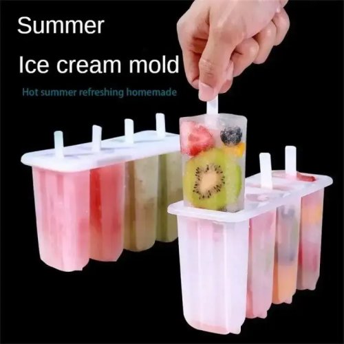4-Cell Popsicle Mold with Lid - Homemade Ice Pop Maker for Mung Bean, Fruit and Yogurt