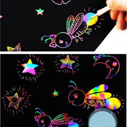 Magiczny Zestaw Papierowych Kart do Zarysowania Sztuki Tęczowej dla Dzieci - Tablica do Rysowania Kreskówkowe Zabawka Edukacyjna DIY