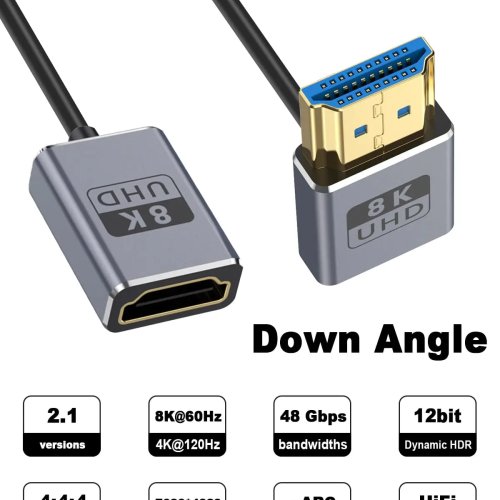 HDMI verlengkabel 90 graden, man-vrouw, 48 Gbps, 8K@60Hz, 4K@240Hz, voor GH5S en PS5