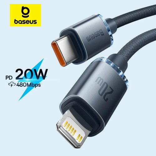 Cabo Baseus USB-C para Lightning PD 20W Carregamento Rápido para iPhone 14 13 12 Pro X 8
