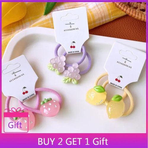 Ikat Rambut Anak Perempuan Karet Semi Transparan Motif Buah Lucu, Elastis Tinggi, Aksesoris Rambut Anak