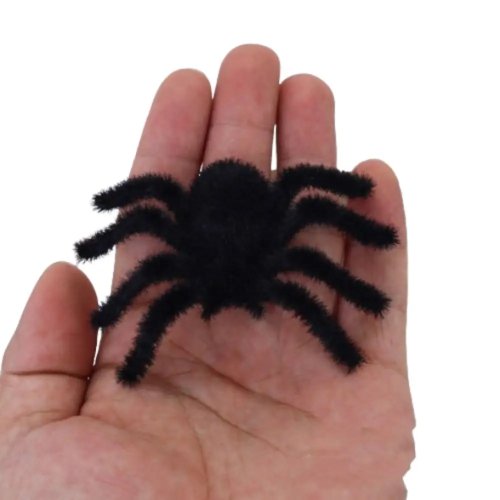 Araña negra realista de felpa para Halloween – Araña artificial 3D para casa encantada