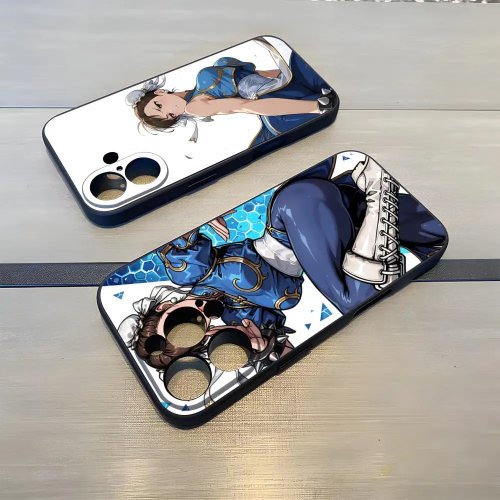 Street Fighter Chun-Li iPhoneケース 17 Air, 16, Pro Max, 15, 14, 13, Mini, 12, Pro, 11, Max Plus対応 - ブラック ソフトシリコン