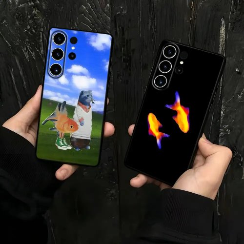 Coque de téléphone pour Samsung Galaxy S26 S25 S24 S23 S22 S21 S20 Plus Ultra Note20 - Motif Poisson Rouge Psychédélique, Noir doux