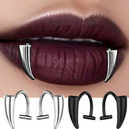 Halloween Punk Gothic Fake Lippenring - Edelstahl, Nicht-Piercing Lippen Schmuck, Scharfe Zahn-Design, Bequem und Rostfrei, Party Accessoire