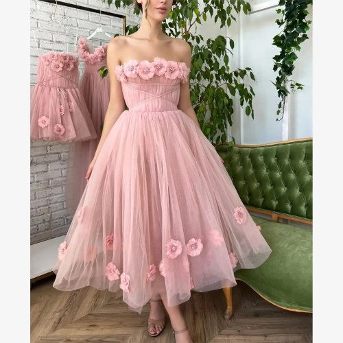 Women's Strapless Sleeveless Slim Fit Mid-Waist Long Dress with Polka Dot Floral Print - Simple Style Wedding Guest Dress