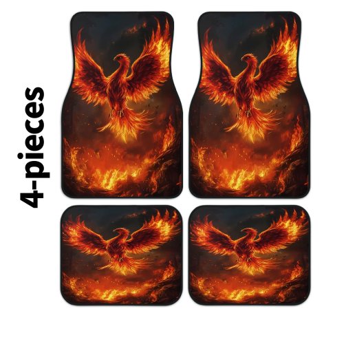 4 tapetes de carro Phoenix Flame, compatíveis com a posição do condutor, fáceis de limpar e duráveis, com estampado de fénix e chamas