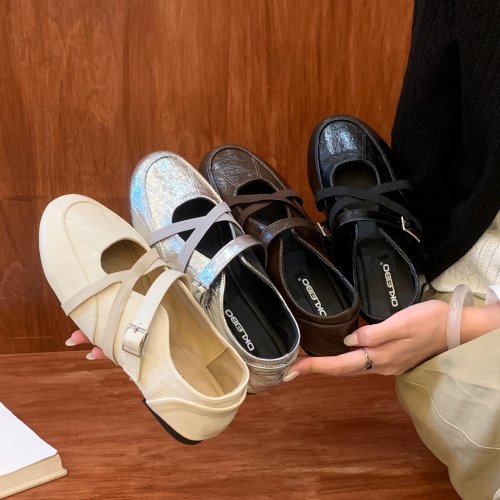 Balletki damskie z paskiem z klamrą, buty Lolita z okrągłym noskiem