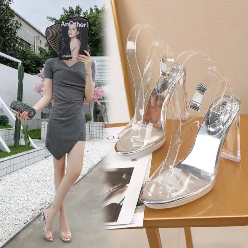 Waterproof Platform Sandals with Single Strap, Transparent Chunky Heel, Slimming Effect