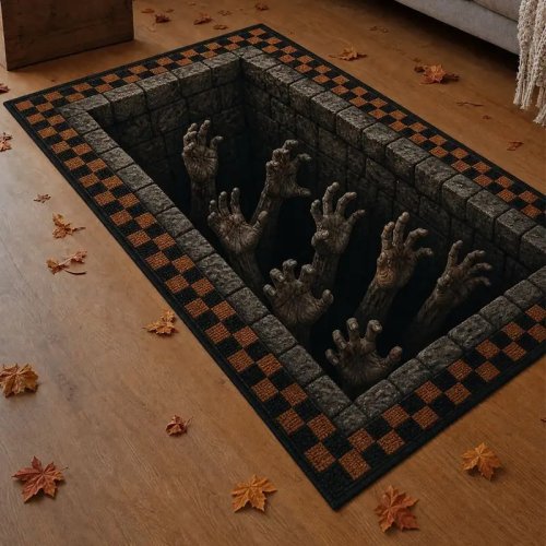 Tapete 3D de ilusão de ótica de aranha, tapete antiderrapante assustador, tapete de sala de estar Halloween, decoração vintage