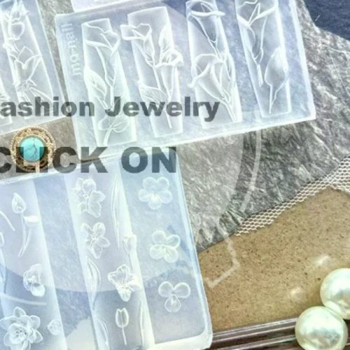 Molde de silicone transparente para unhas com múltiplos desenhos de flores, reutilizável, antiaderente, para decoração de unhas DIY