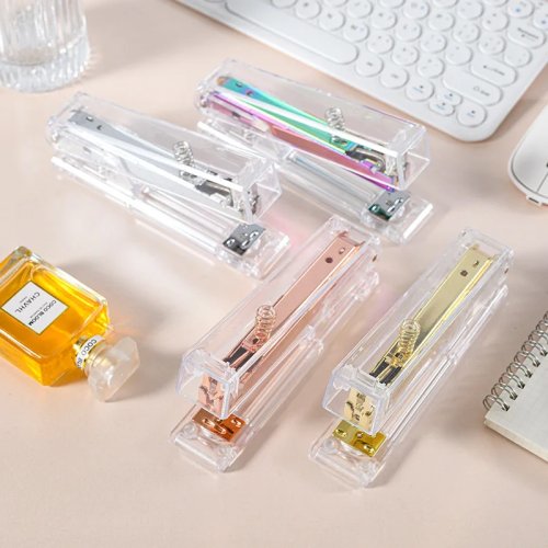 Stapler Laser Transparan, Perak, Emas, Rose Gold, Perlengkapan Kantor, Stapler 24/6