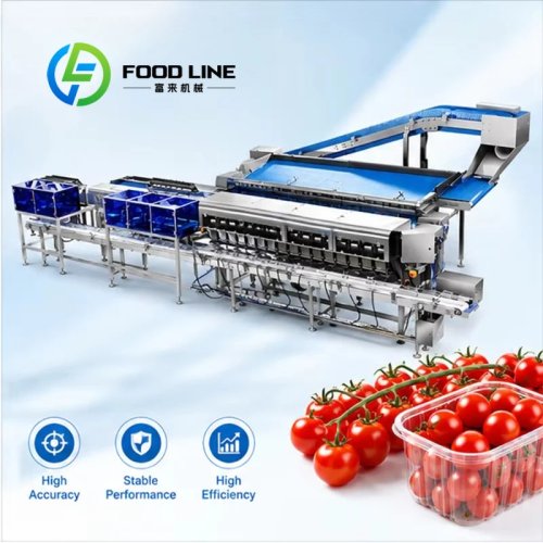 Linea automatica di pesatura e confezionamento in vaschetta per pomodorini – Anti-lesioni per prodotti freschi, personalizzabile