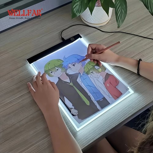 แท่นวาดภาพไฟ LED แบบพกพาบางเฉียบ ระดับแสง 3 ระดับ USB เหมาะสำหรับนักเรียนวาดรูป/การ์ตูน