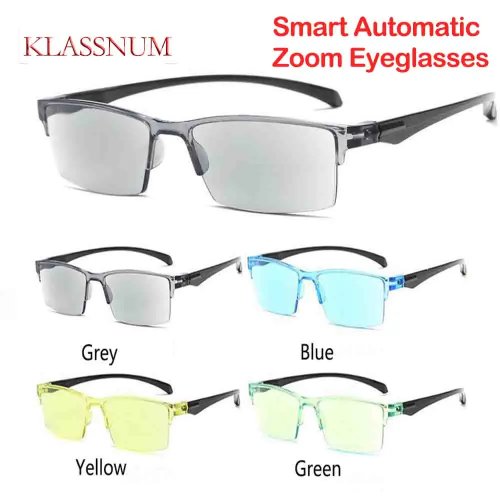 KLASSNUM Smart Auto Zoom Reading Glasses for Men and Women - Anti Blue Light Computer Eyewear