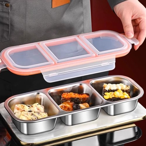 304ステンレス製ミニ仕切り弁当箱、軽食・ポーションコントロール用、電子レンジ対応