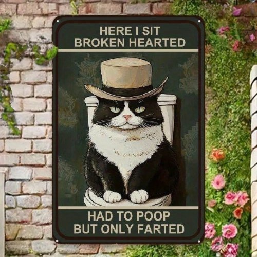 Plaque en métal vintage art déco 20x30 cm – Chat noir, art mural élégant pour décorations de Ramadan et de Saint-Valentin