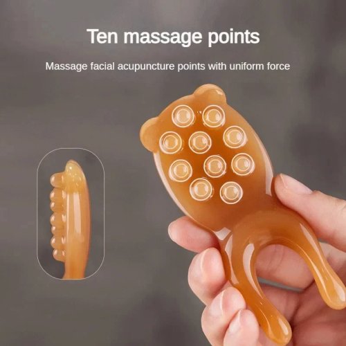 Cute Bear-Shaped Resin Massage Tool – 10-Point Acupoint Massager for Face, Neck & Scalp, Relaxing Gua Sha Anti-Fatigue