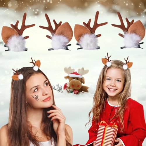 عصابة رأس بقرون الرنة عيد الميلاد للنساء - إكسسوار شعر لطيف بآذان الغزال