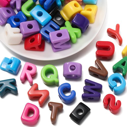 5 حبات أكريليك بحروف A-Z، فتحة كبيرة، ألوان مختلطة، خرز فاصل سائب لصنع سلاسل المفاتيح والأساور DIY
