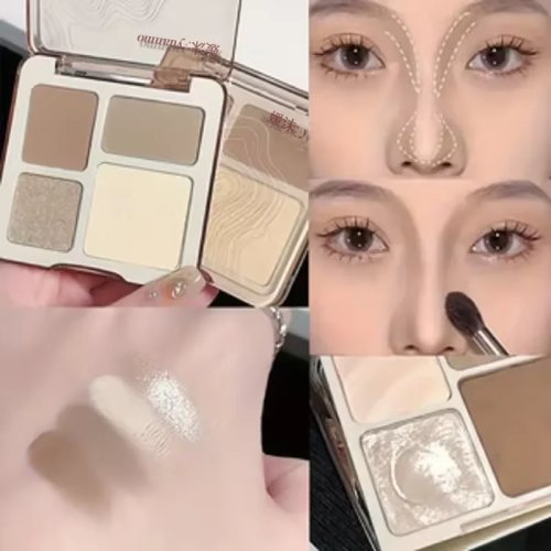 Palette de contour et illuminateur visage, 4 couleurs, mate, longue tenue