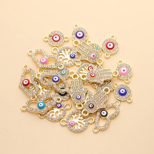10 ชิ้น จี้ตาปีศาจคริสตัลสีทองหลายแบบ สำหรับงาน DIY สร้อยคอ กำไล อุปกรณ์ทำเครื่องประดับ