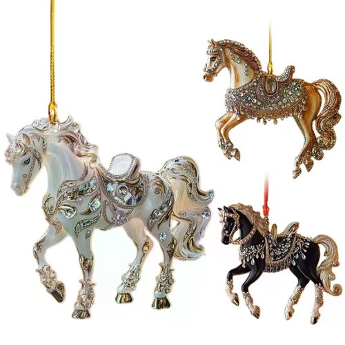 2Dアクリルの馬の車用バックミラーペンダント、クリスマスツリーのオーナメント、新年の吊るし飾り