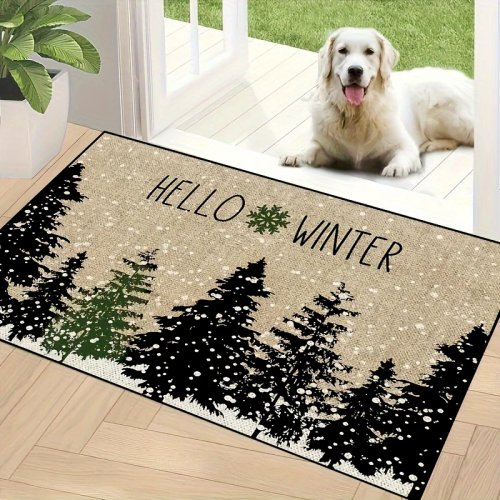 Wycieraczka VIKAMA Witaj Zimo Sosna Śnieżynka – Antypoślizgowa Miękka Mata Do Wnętrz, Dekoracja Domu Zimowa