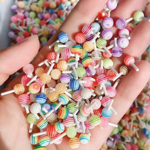 Ciondoli per unghie a lecca-lecca, accessori kawaii in resina acrilica, strass caramelle colorate, 4mm/6mm, 50/20 pz