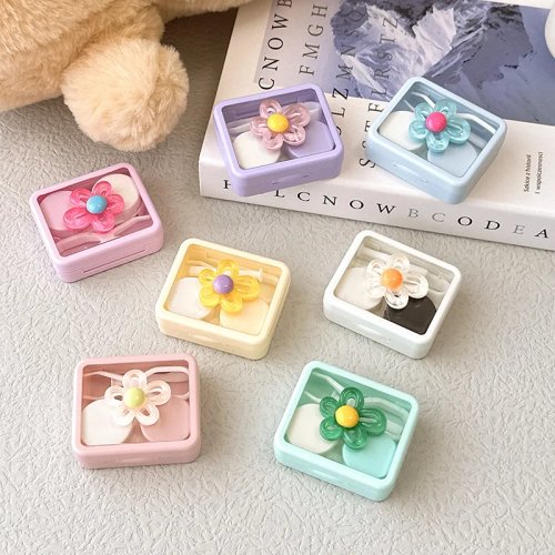 Kotak Lensa Kontak Candy Color dengan Pinset, Kotak Penyimpanan Lensa Travel