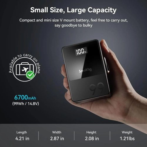 SmallRig VB99 V-Mount Battery, 6700mAh 99Wh 14.8V, USB-C PD 65W Fast Charging - 3580