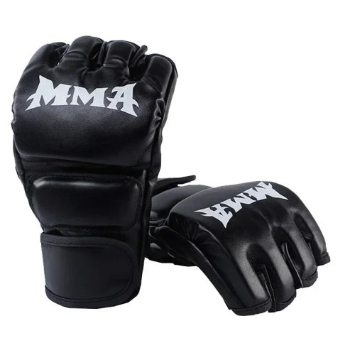 Gants d'entraînement de boxe professionnels demi-doigt en cuir rembourré pour adultes – pour Sanda, UFC et sac de boxe